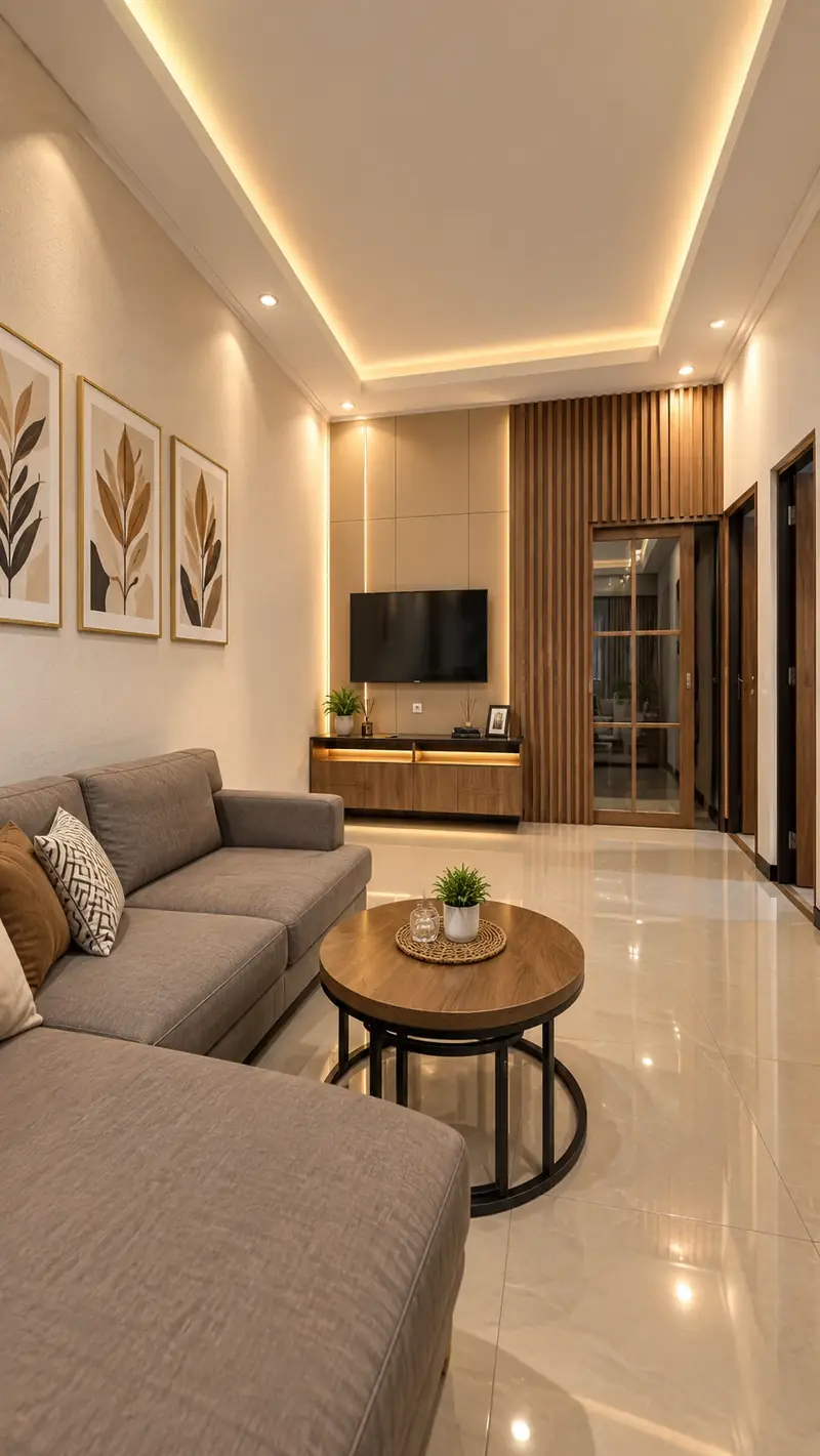 Interior ruang tamu rumah terbangun